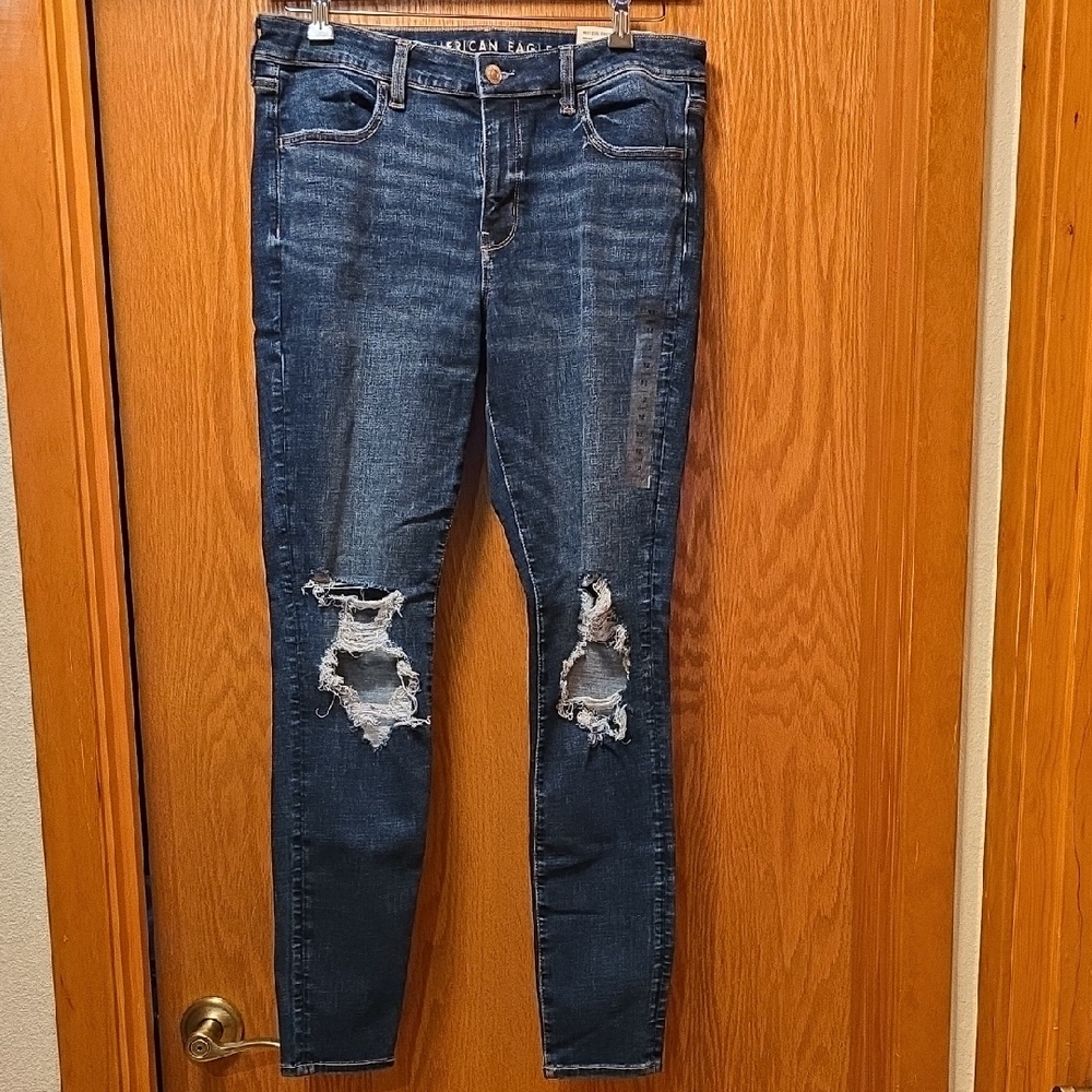 American Eagle Outfitters Women's Ripped Dark Blue Skinny Jeans